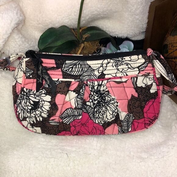 Vera Bradley Handbags - Vera Bradley Mocha Rouge Quilted Brown Pink White Floral Mini Bag